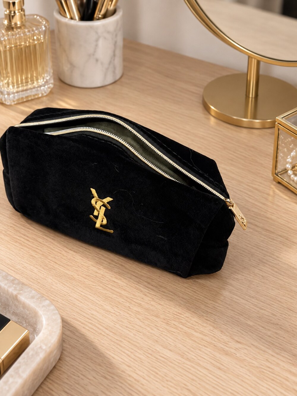 Yves Saint Laurent Black Velvet Makeup Bag | Elegant Black Pouch - Picture 6 of 6